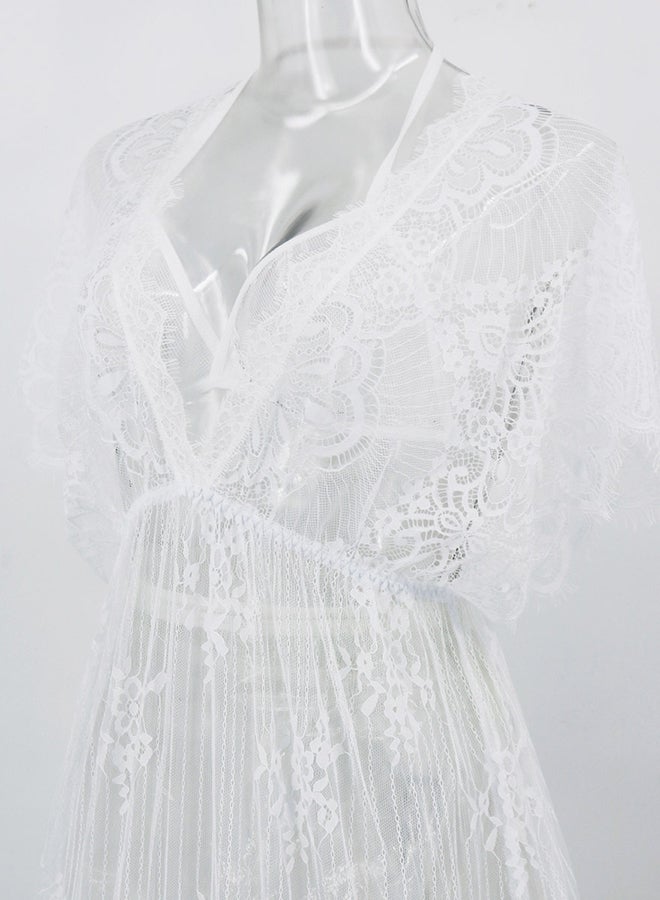 Lace Detail Short Sleeves 
 Nightdress White  - Image 3