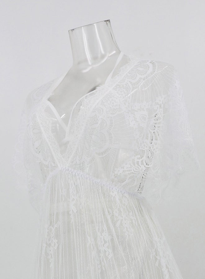 Lace Detail Short Sleeves 
 Nightdress White  - Image 4