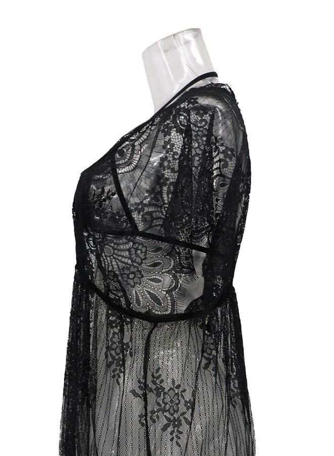 Lace Detail Short Sleeves 
 Nightdress Black  - Image 3