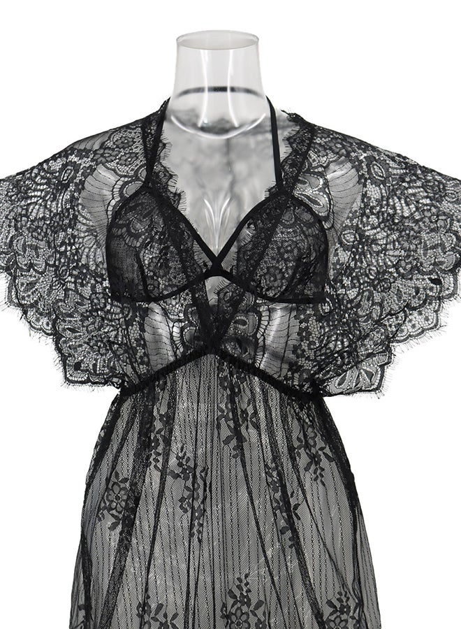 Lace Detail Short Sleeves 
 Nightdress Black  - Image 4