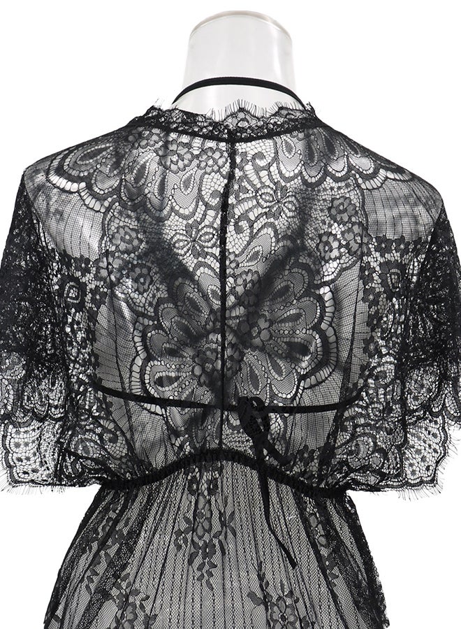 Lace Detail Short Sleeves 
 Nightdress Black  - Image 2