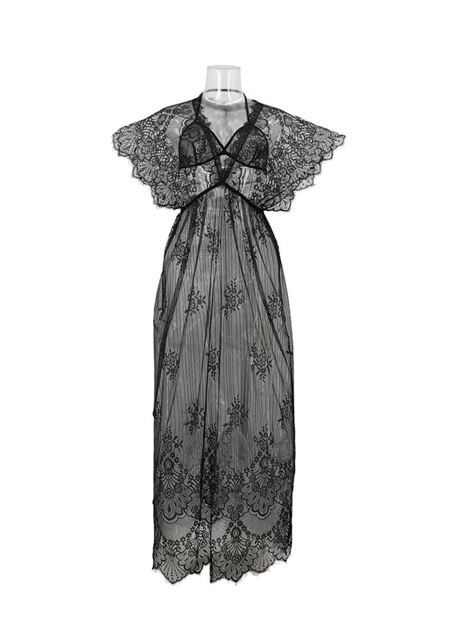 Lace Detail Short Sleeves 
 Nightdress Black  - Image 1