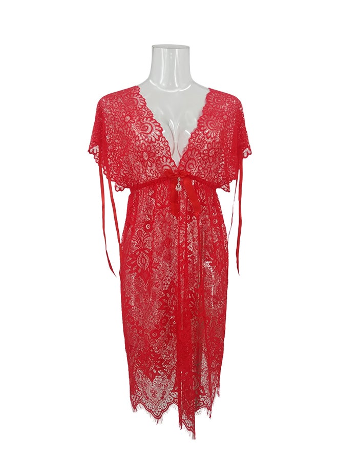 Lace Detail Short Sleeves 
 Nightdress Red - Image 1