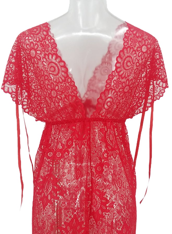 Lace Detail Short Sleeves 
 Nightdress Red - Image 2