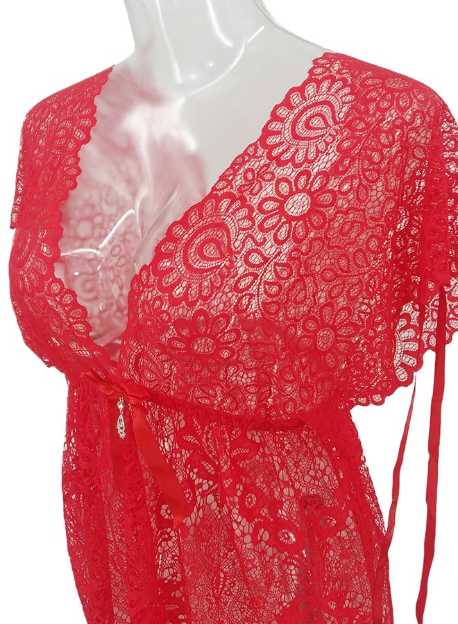 Lace Detail Short Sleeves 
 Nightdress Red - Image 5