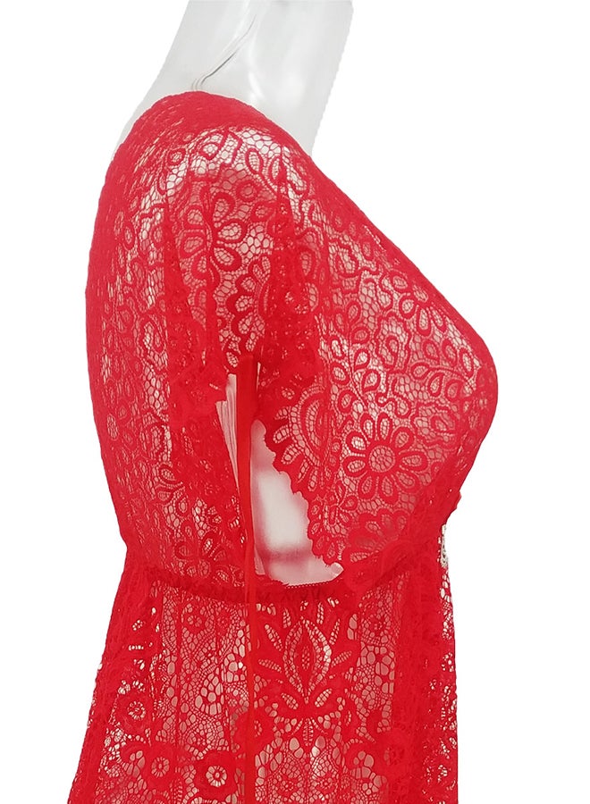 Lace Detail Short Sleeves 
 Nightdress Red - Image 4