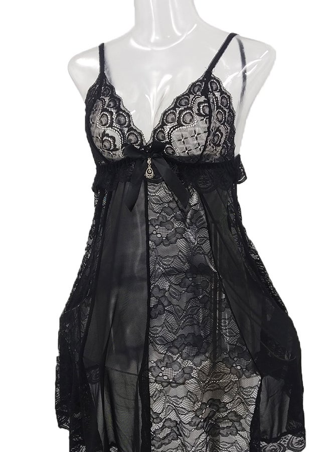 Trendy Lace Detail Nightdress Black  - Image 3