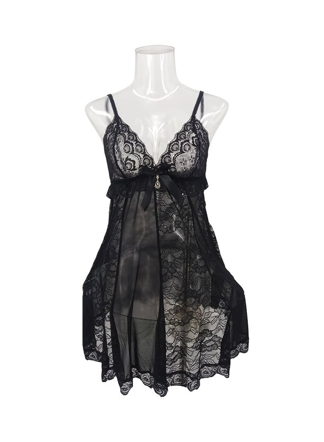 Trendy Lace Detail Nightdress Black  - Image 1