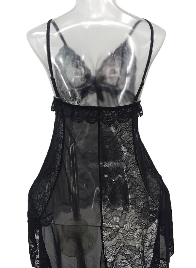 Trendy Lace Detail Nightdress Black  - Image 2