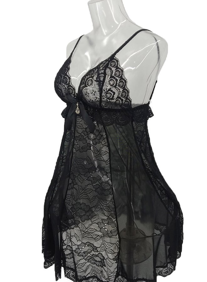 Trendy Lace Detail Nightdress Black  - Image 4