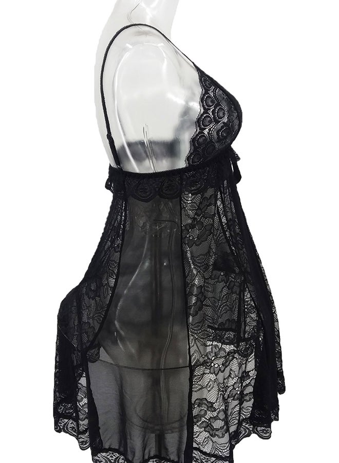 Trendy Lace Detail Nightdress Black  - Image 5