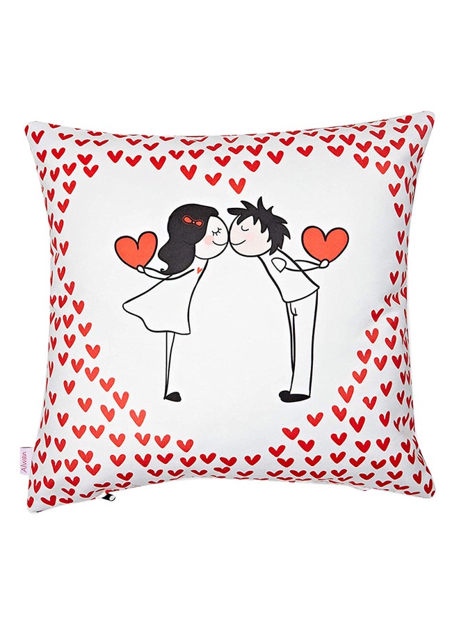 ألوان غطاء وسادة مطبوع أحمر/أبيض 40x40سم - Image 1