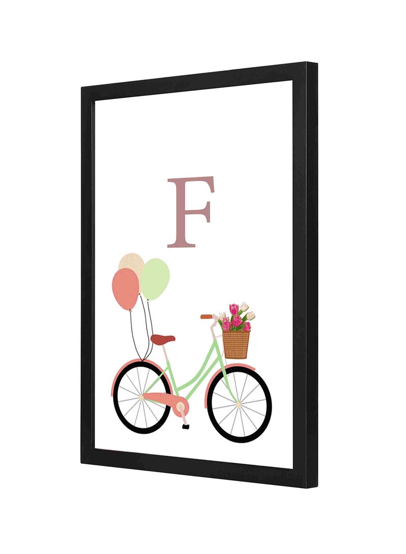 LOWHA Wooden Frame F Letter Bike Balloons Wall Art Multicolour 33 x 43cm - Image 1