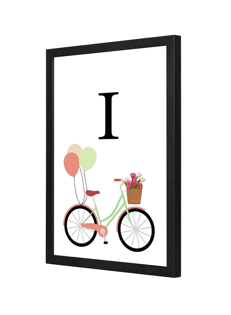 LOWHA I Letter Bike Balloon Wooden Framed Wall Art Painting Multicolour 33x43cm - Image 1