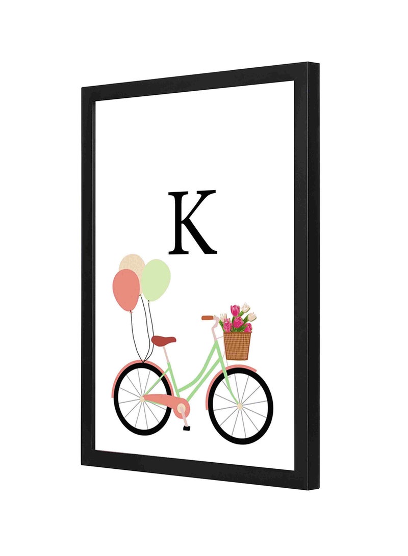 LOWHA Wooden Frame K Letter Bike Balloons Wall Art Multicolour 33 x 43cm  - Image 1