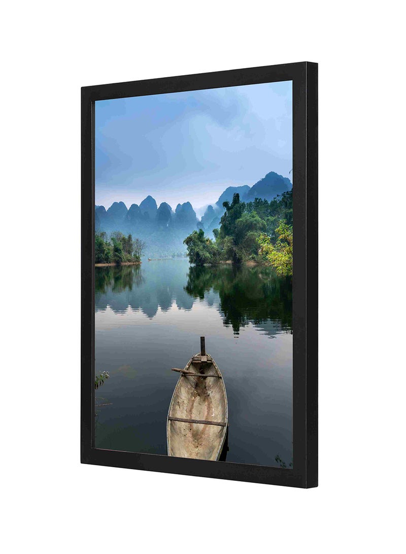 LOWHA Boat In A River Wooden Frame Wall Art Painting Multicolour 33x43cm - Image 1