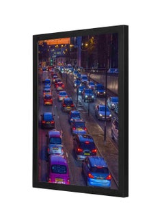 LOWHA Wooden Frame Cars On Road During Sunset Wall Art Black/Brown 33x43cm  - Image 1