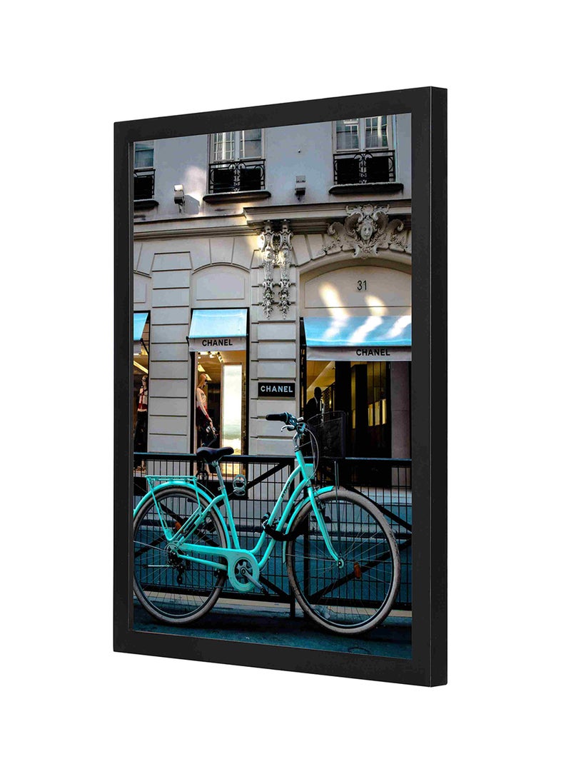 LOWHA Wooden Frame Cruiser Bike Parked Near Chanel Store Wall Art Black/White 33x43centimeter  - Image 1