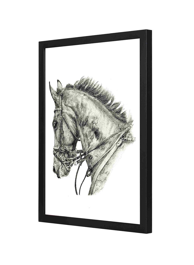 لوحة فنية لديكور الحائط بإطار خشبي تمثل صورة حصان رمادي / أبيض 33x43سم - Image 1