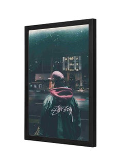 LOWHA Wooden Frame Man Standing Beside Road Wall Painting Grey/White 33x43cm  - Image 1