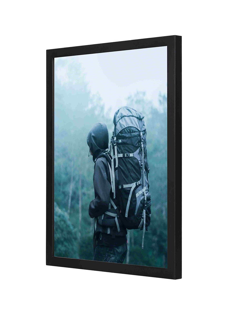 LOWHA Man Wearing Hoodie Carries Bag Wooden Frame Wall Painting Multicolour 33 x 43cm - Image 1