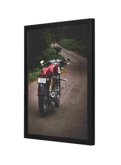 LOWHA Motorcycle Parked On Road Wooden Frame Wall Art Painting Multicolour 33x43cm  - Image 1