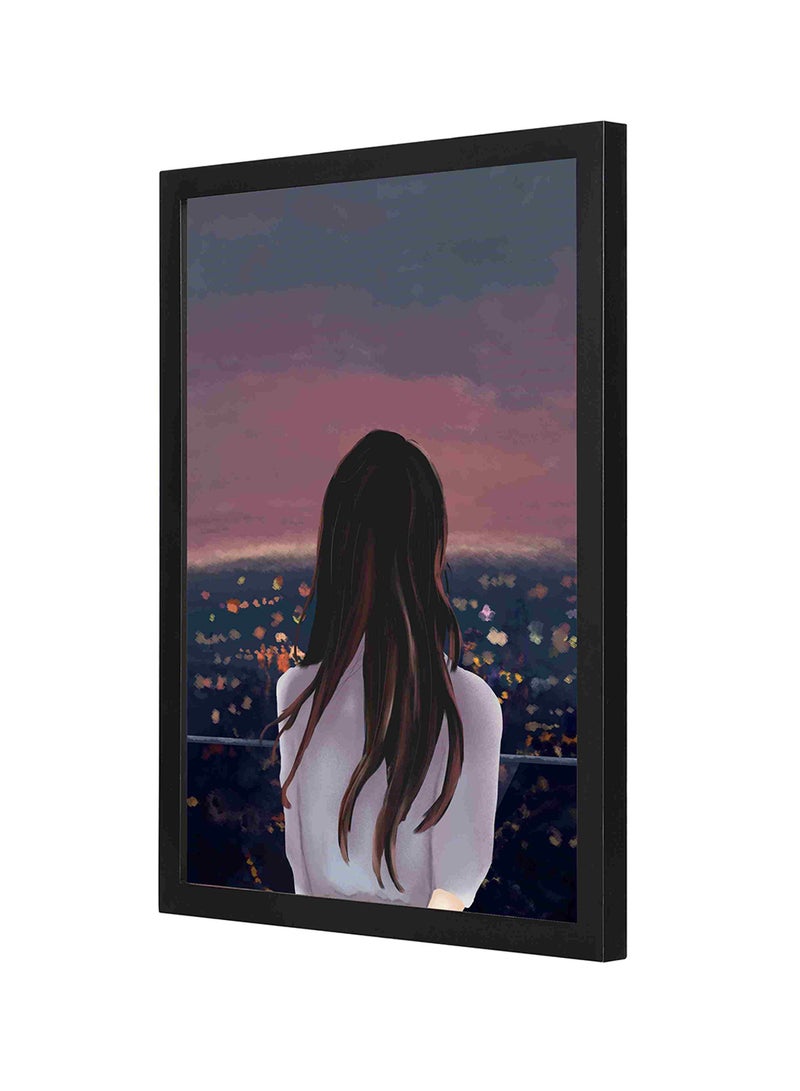 LOWHA Wooden Frame Night View Girl Wall Painting Black/Brown 33x43cm - Image 1