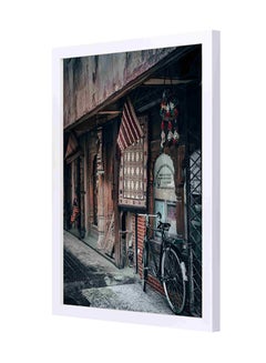 Road Bike On Pathwa Wooden Framed Wall Art Painting Multicolour 33x43cm