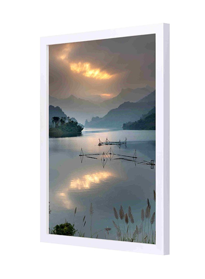 River Between Mountain Modern Wall Art Multicolour 33x43centimeter