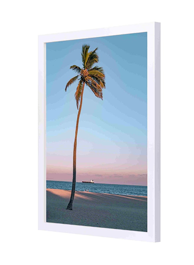 لوحة فنية لديكور الحائط بإطار خشبي بنمط شجرة جوز هند على شاطئ البحر متعدد الألوان 33 x 43سم