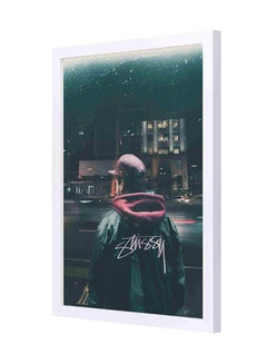 LOWHA Man Standing Beside Road Wooden Frame Wall Painting Multicolour 33 x 43cm 