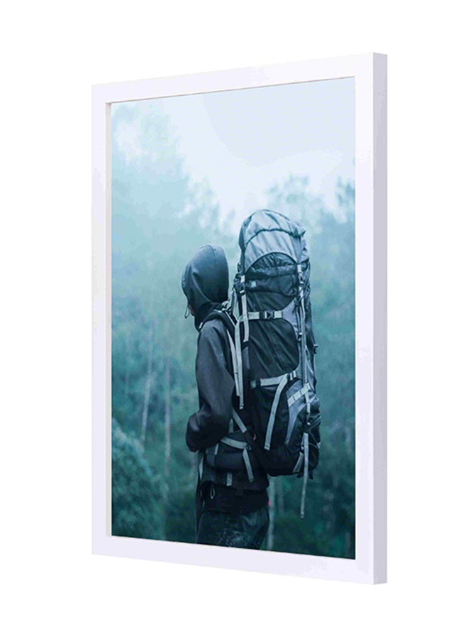 LOWHA Man Wearing Hoodie Carries Bag Wooden Frame Wall Art Painting Multicolour 33x43cm