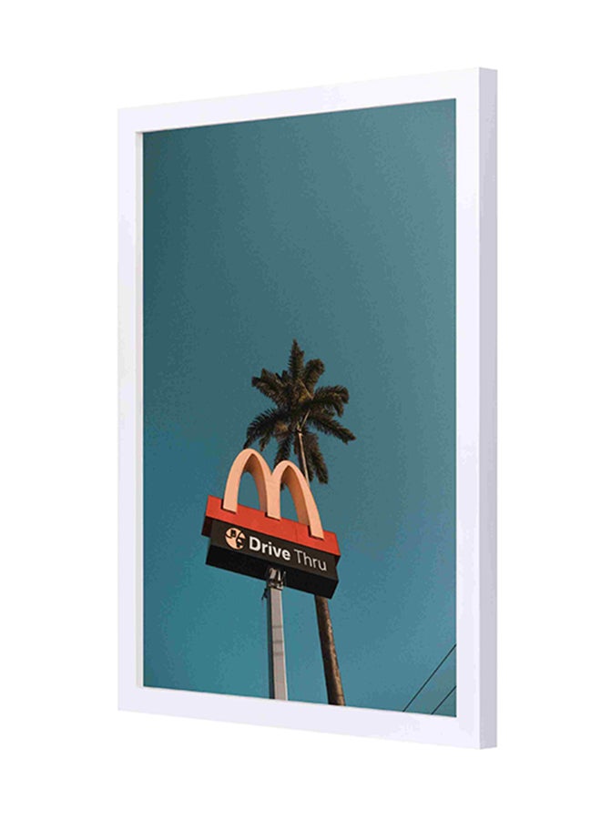 LOWHA Wooden Frame Mcdonald Drive Thru Old Road Signage Wall Painting Multicolour 33x43cm 