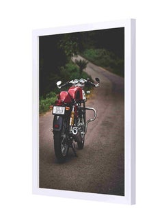 LOWHA Wooden Frame Motorcycle Parked On Road Wall Painting Multicolour 33x43cm 