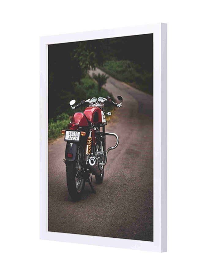 LOWHA Wooden Frame Motorcycle Parked On Road Wall Painting Multicolour 33x43cm 