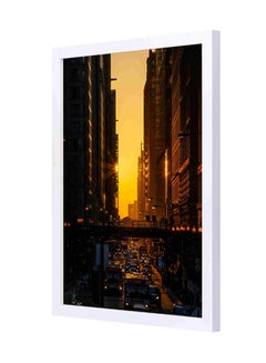 LOWHA Vehicle Passing On Road Between High-Rise Building Wooden Framed Wall Art Painting Multicolour 33 x 43cm 
