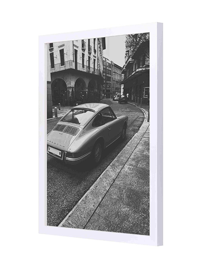 LOWHA Vintage Vehicle On Road Near Building Wooden Frame Wall Art Multicolour 33 x 43centimeter 