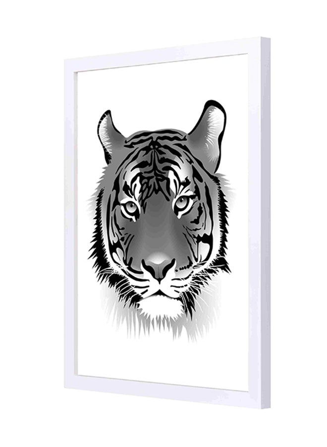 لوحة فنية لديكور الحائط بإطار خشبي تمثل وجه نمر رمادي / أبيض 33 x 43Ø³Ù†ØªÙŠÙ…ØªØ±