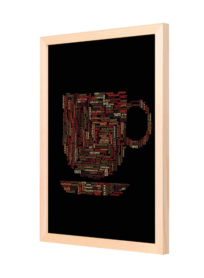 لوحة فنية بإطار خشبي لديكور الحائط تمثل عبارات بشكل كوب قهوة متعدد الألوان 33x43سم