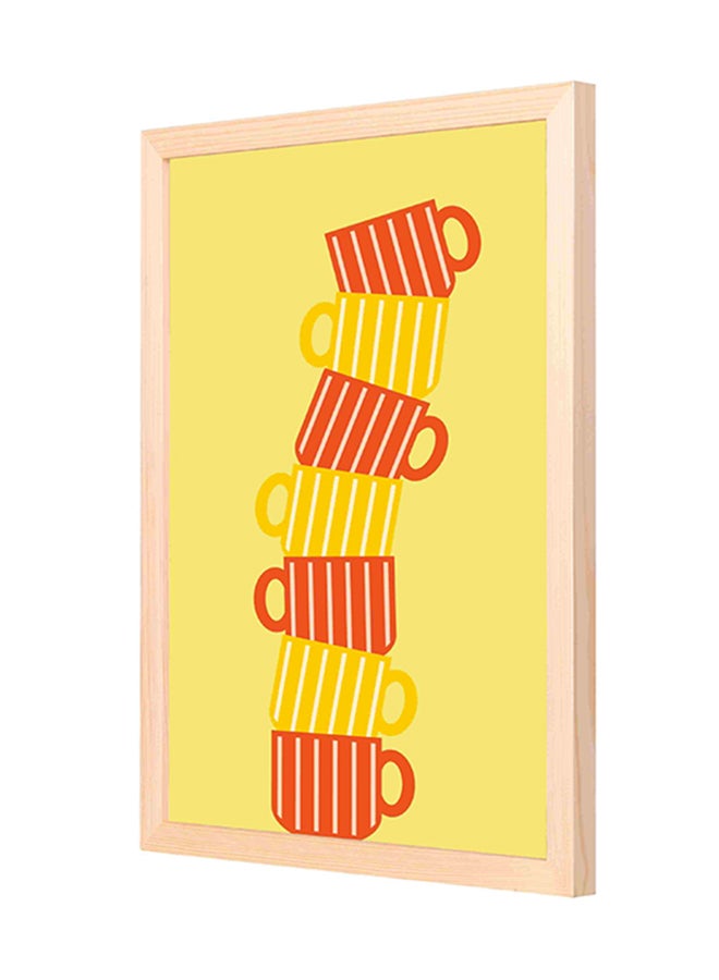Wooden Frame Coffee Cups Wall Painting Grey 33x43cm