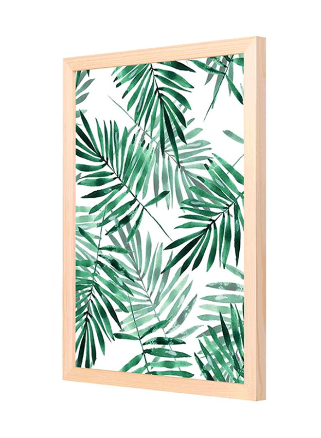 لوحة فنية بإطار خشبي بتصميم ورقة شجر أخضر/أبيض 33x43سم