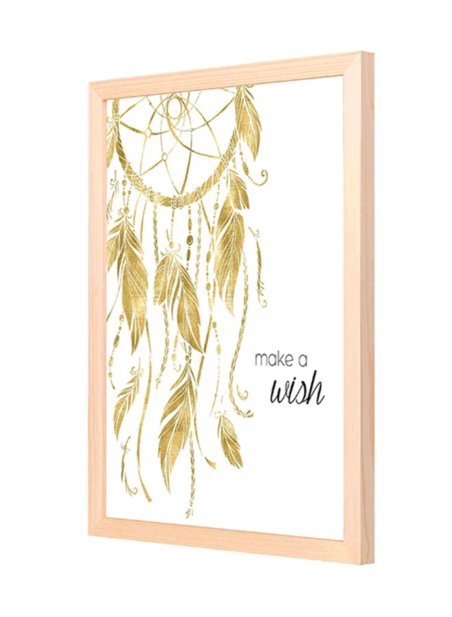 لوحة فنية لديكور الحائط بإطار خشبي بطبعة اقتباس 'Make a Wish' أبيض/أخضر 33x43سم