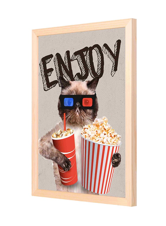 Cat With 3D Glass Printed Wooden Framed Wall Art Painting Multicolour 33x43cm