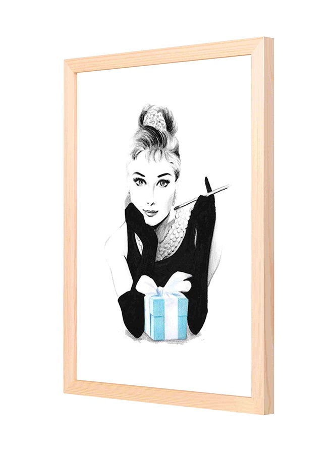 لوحة فنية جدارية مزودة بإطار خشبي أبيض/ أسود 33x43سم