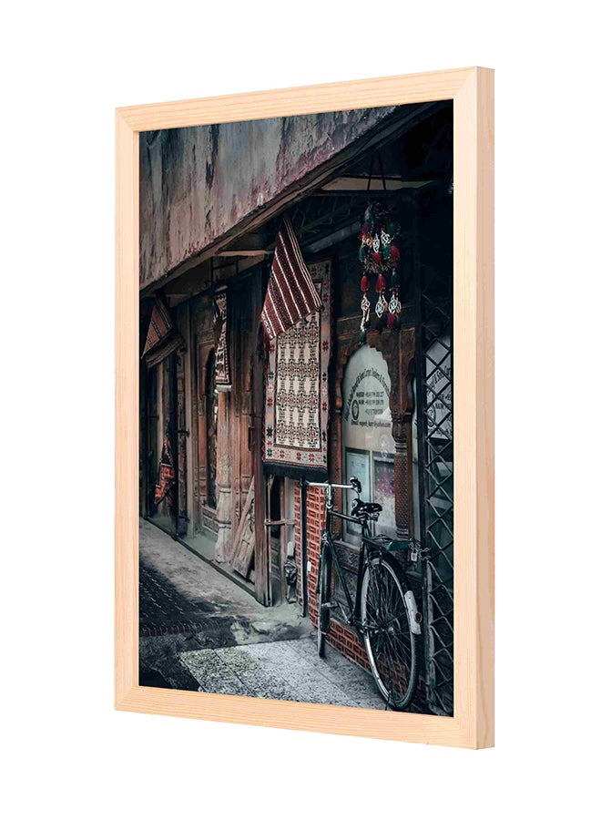 Wooden Frame Road Bike On Pathwa Wall Art Black/Grey 33x43cm