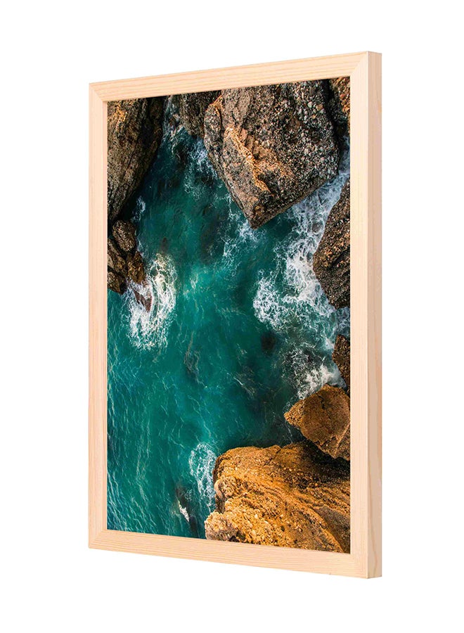 لوحة فنية جدارية بإطار خشبي بتصميم مسطح مائي أسود/ أبيض 33x43سم