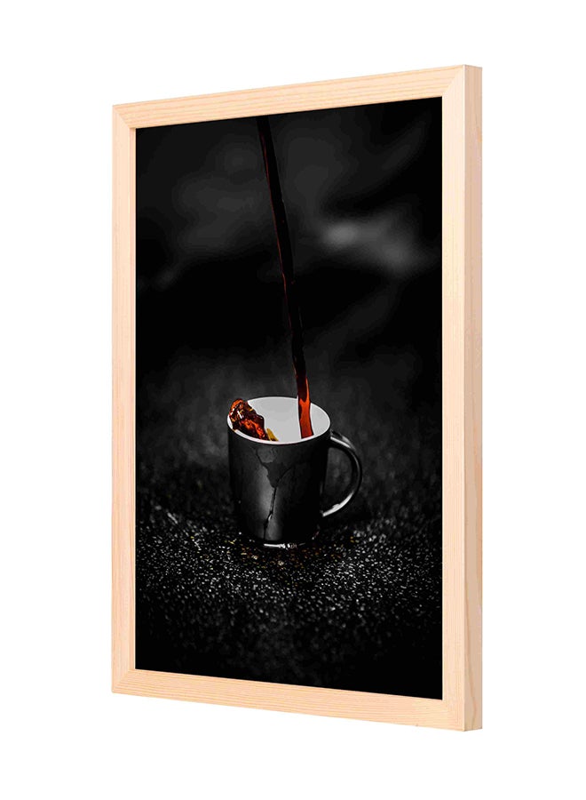 لوحة فنية لديكور الحائط مزودة بإطار خشبي مزينة بطبعة قهوة مع فنجان متعدد الألوان 33x43سم