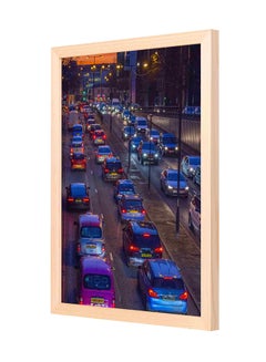 LOWHA Wooden Frame Cars On Road During Sunset Wall Art Multicolour 33x43cm 