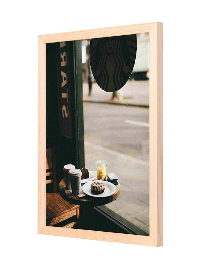 لوحة فنية لديكور الحائط بإطار خشبي مطبوع عليها طعام ومشروبات في ستاربكس متعدد الألوان 33x43سم