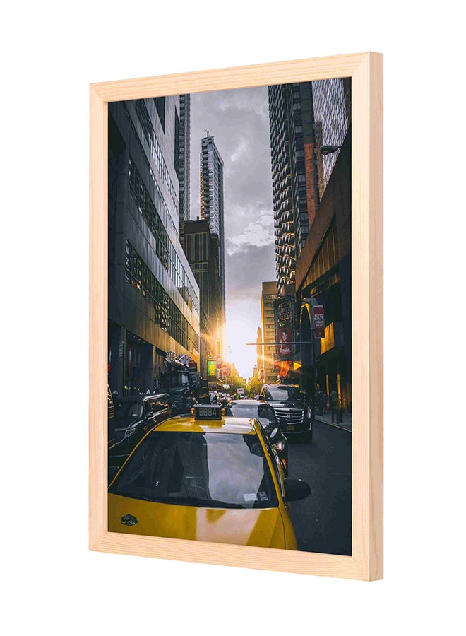 LOWHA Wooden Frame Photo Of Cars On Asphalt Road Wall Art Black/White 33x43cm 